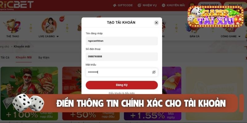 Điền thông tin chính xác cho tài khoản